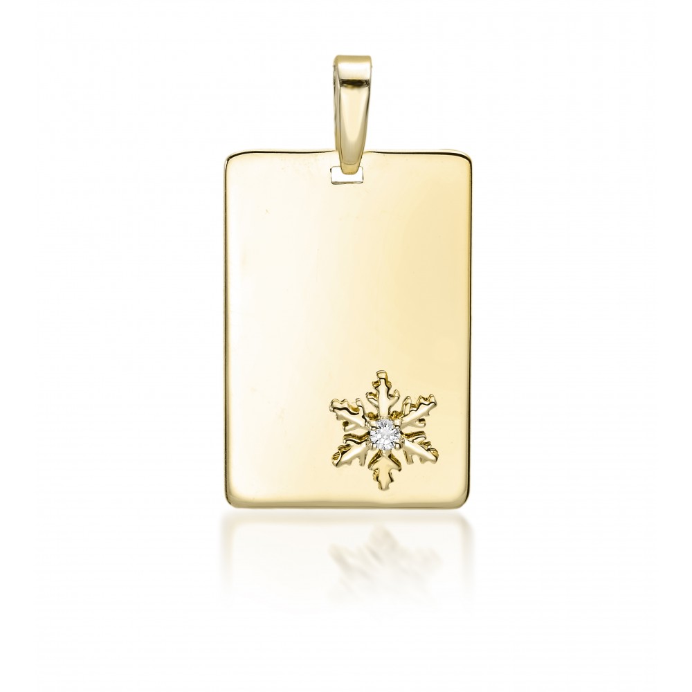 Pendentif plaque rectangulaire or jaune avec Flocon 2304G+2369T0.02
