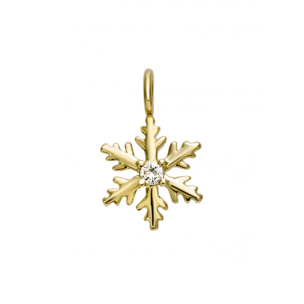 Pendentif flocon or jaune diamant sur chaine venitie nne