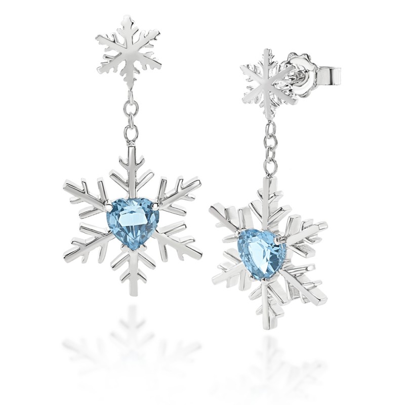 Boucles d'oreilles Flocons d'Amour Topazes coeur en Or blanc