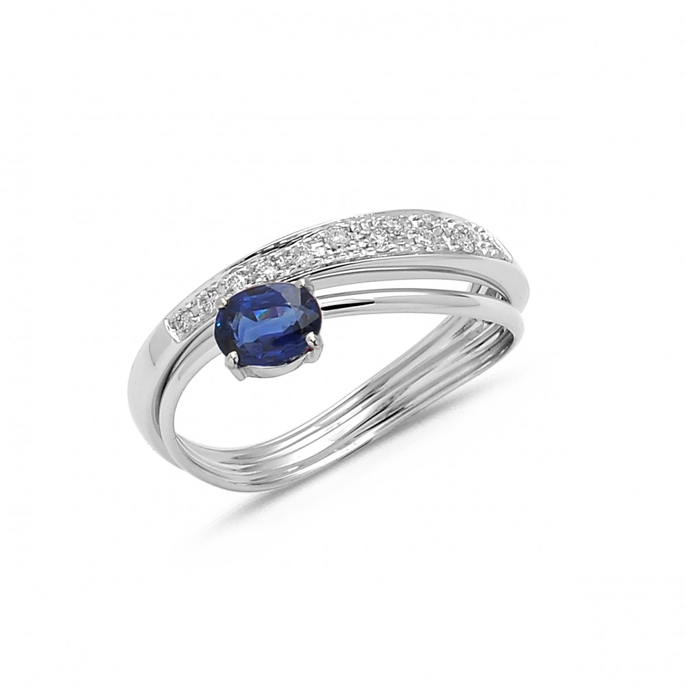 Bague Olympe Or Blanc Diamants 0.14ct Saphir 0.42ct Multi Fils - Taille disponible : 55