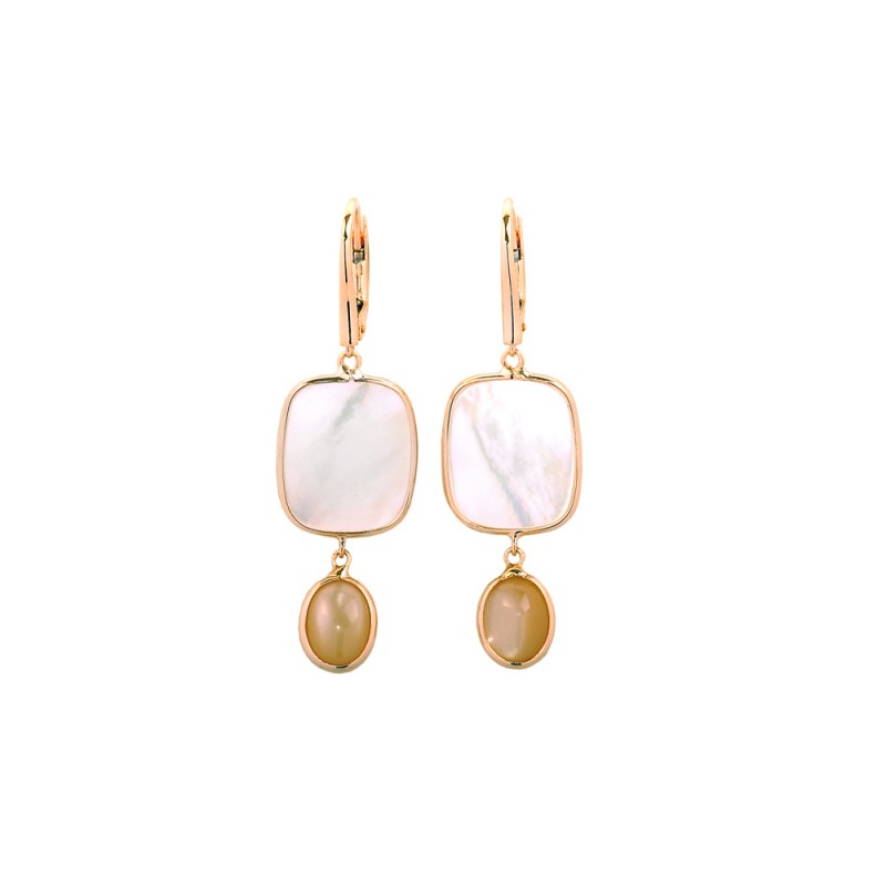 Boucles D'oreilles OPALITE Neuves - Dormeuses Plaqué Argent, Labradorite, Bijou Français