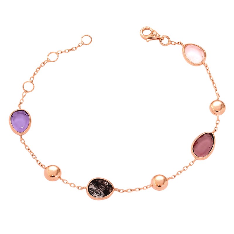 Bracelet Or Rose Avec Pierres Fines