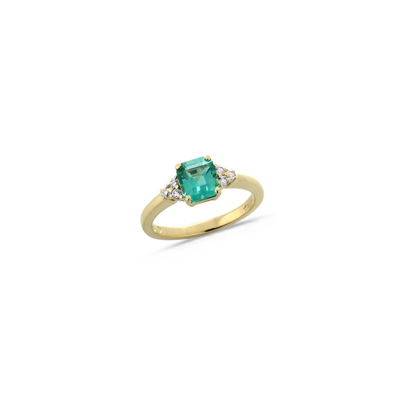 Bague Or Jaune Emeraude Taille Emeraude 6.8x5.9mm 1.09ct et Diamants (x6) 0.13ct - Taille disponible : 54