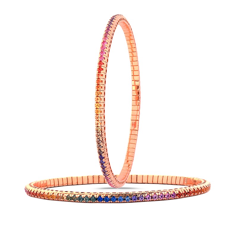 Bracelet Collection Extensible Or Rose Saphirs Multicolors 2.98ct