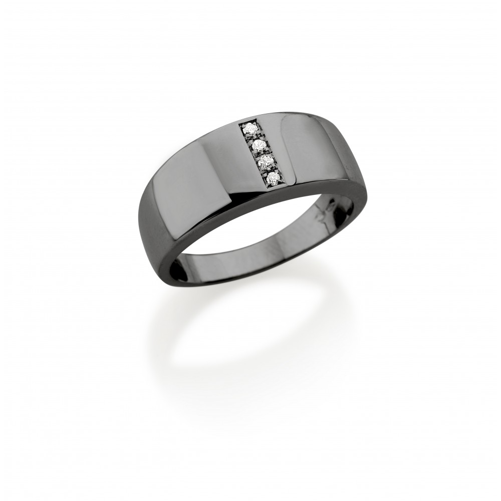 Bague Minimalice en Or noir 750 mill. sertie de Diamants 0.04ct