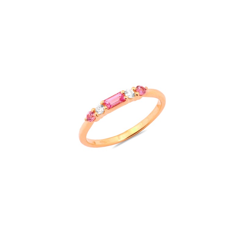 Alliance Demi-Tour Saphir Rose 0.25ct et Diamants 0.07ct En Or Jaune 750 mill.