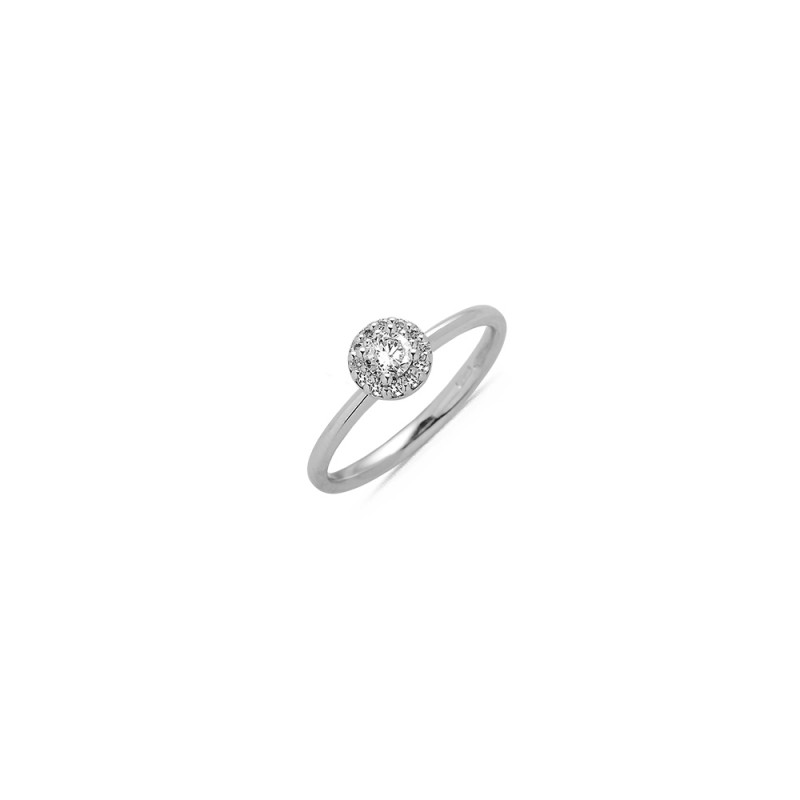 Bague Solitaire Diamant Entourage Centre 0.19ct + 0.10ct en Or Blanc
