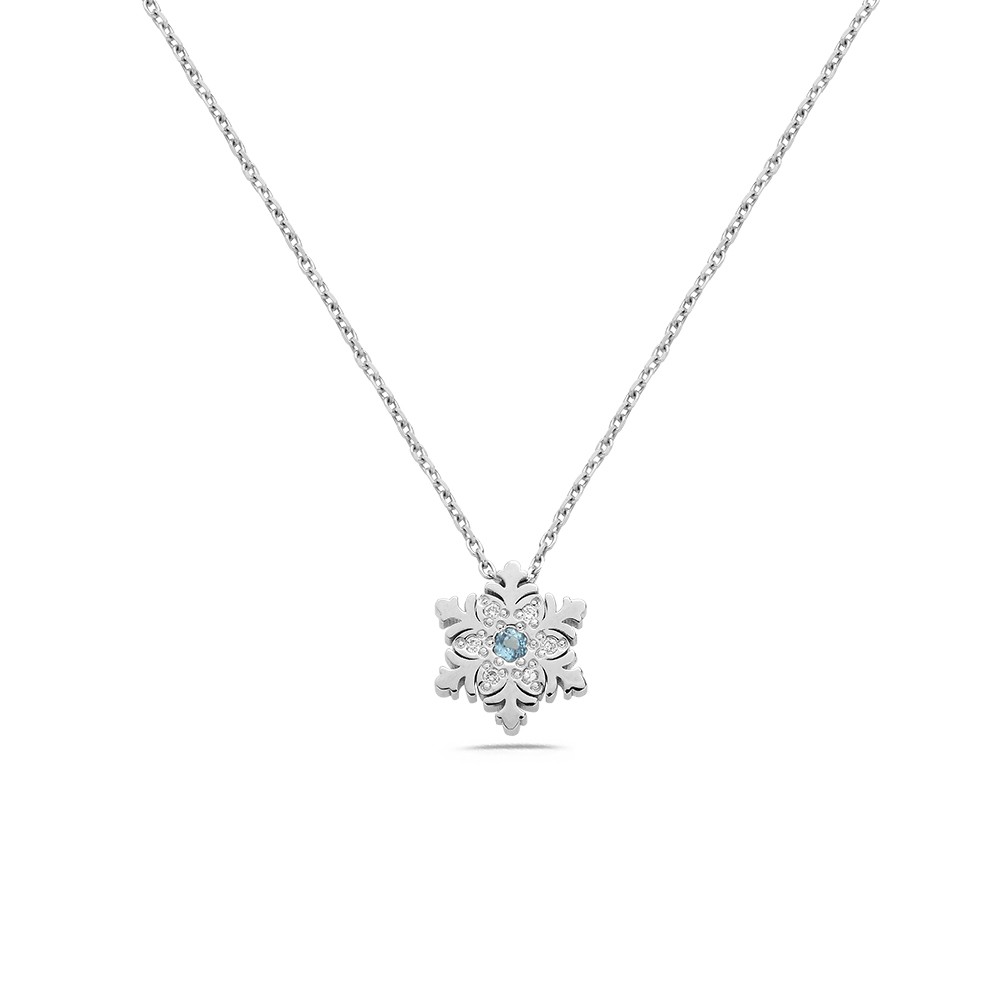 Collier en argent 925 Collection Flocon d'Amour Millésime 2024 diamants et topaze bleue