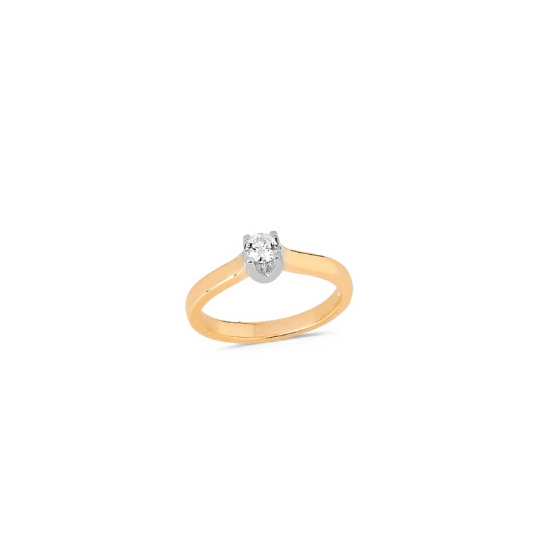 Bague Solitaire Diamant 0.17ct sur Or Jaune avec 4 Griffes Or Blanc