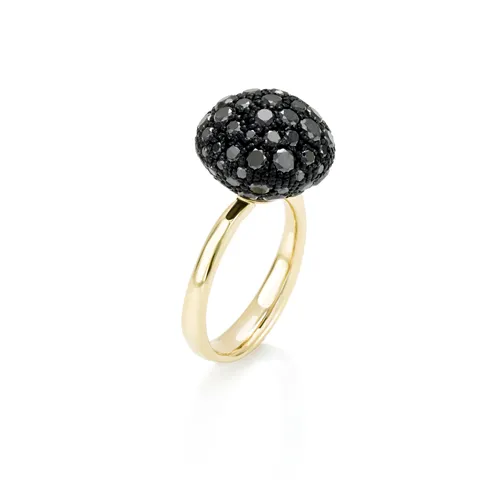 Bague Boule de Neige Diamants Noirs en Or jaune 3.21CT