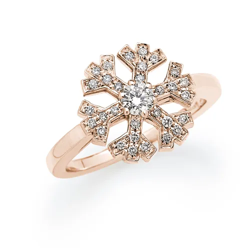 Bague or blanc flocon 1diamant de 0.14ct et 30 diamants de 0.13ct or Rose