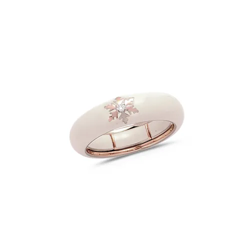 Bague Résine Ivoire et Diamant 0.02ct en Or rose