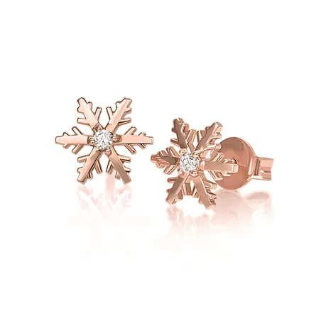 Boucles d'Oreilles Flocon d Amour Diamants 0.06ct en Or rose