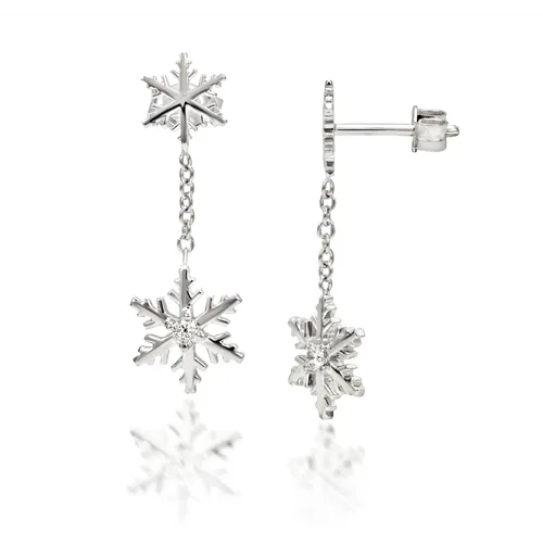 Boucles d'Oreilles pendantes Flocon d'Amour Diamants 0.06ct en Or Blanc