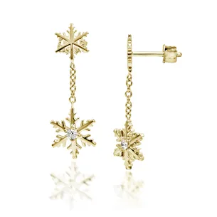 Boucles d'Oreilles pendantes Flocon d'Amour Diamants 0.06ct en Or Blanc 2