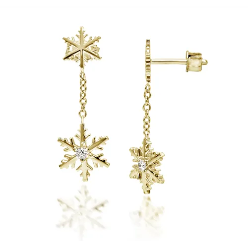 Boucles d'Oreilles pendantes Flocon d'Amour Diamants 0.06ct en Or Jaune