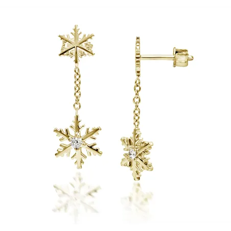 Boucles d'Oreilles pendantes Flocon d'Amour Diamants 0.06ct en Or Jaune