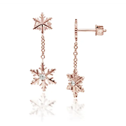 Boucles d'Oreilles pendantes Flocon d'Amour Diamants 0.06ct en Or Rose