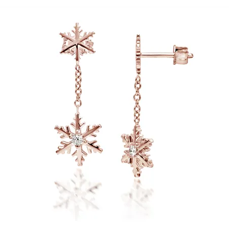Boucles d'Oreilles pendantes Flocon d'Amour Diamants 0.06ct en Or Rose