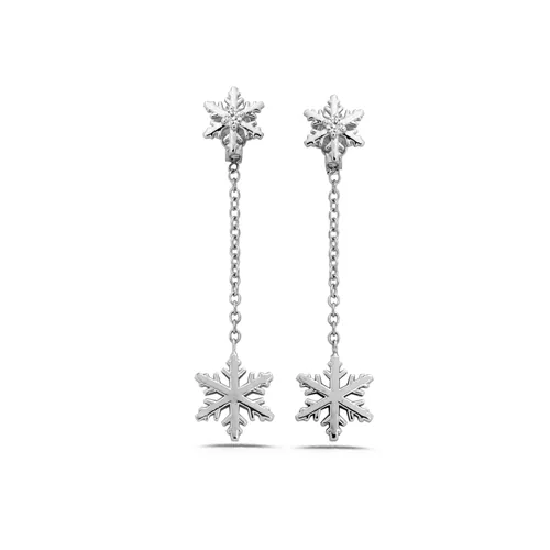 Boucles d'Oreilles pendantes Flocons d'Amour Diamants 0.04ct en Or Blanc