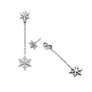 Boucles d'Oreilles pendantes Flocons d'Amour Diamants 0.04ct en Or Blanc 2