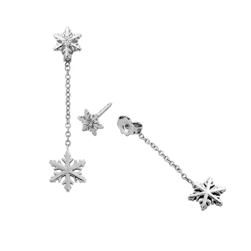 Boucles d'Oreilles pendantes Flocons d'Amour Diamants 0.04ct en Or Blanc