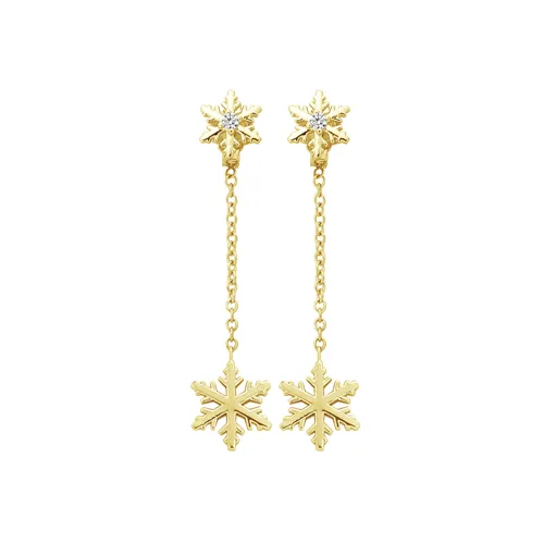 Boucles d'Oreilles pendantes Flocons d'Amour Diamants 0.04ct en Or Jaune