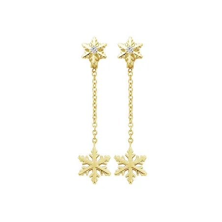 Boucles d'Oreilles pendantes Flocons d'Amour Diamants 0.04ct en Or Jaune