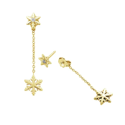 Boucles d'Oreilles pendantes Flocons d'Amour Diamants 0.04ct en Or Jaune