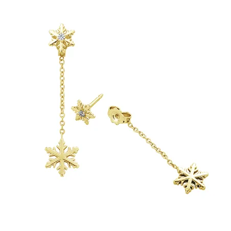 Boucles d'Oreilles pendantes Flocons d'Amour Diamants 0.04ct en Or Jaune