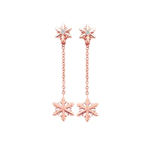 Boucles d'Oreilles pendantes Flocons d'Amour Diamants 0.04ct en Or Rose