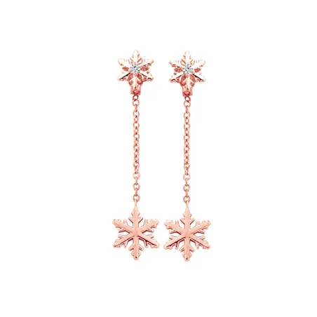 Boucles d'Oreilles pendantes Flocons d'Amour Diamants 0.04ct en Or Rose