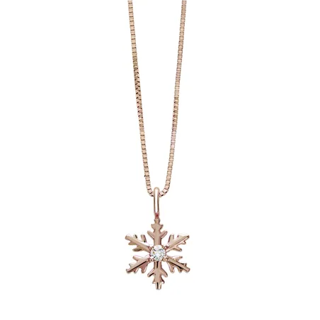 Collier flocon or rose et diamant 0.03ct