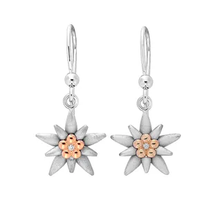 Boucles d'Oreilles en Or Jaune et Argent serties de Diamants 0.03ct