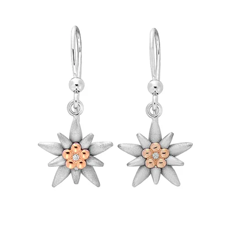 Boucles d'Oreilles en Or Jaune et Argent serties de Diamants 0.03ct