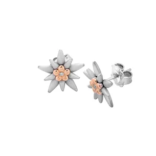 Boucles d'Oreilles en Or Jaune et Argent serties de Diamants 0.03ct