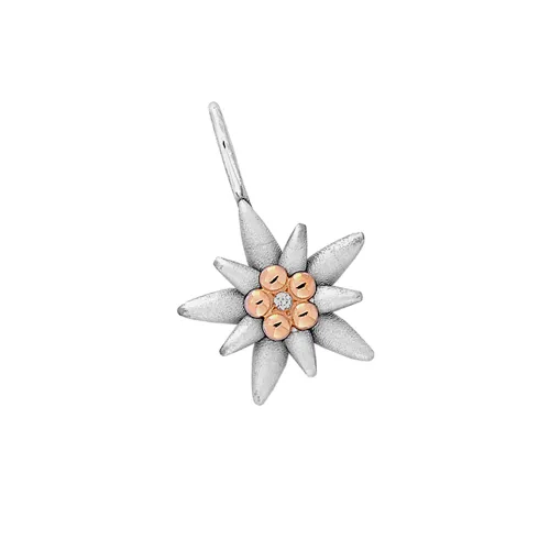 Pendentif Edelweiss en Or Jaune et Argent serti de Diamant 0.02ct 