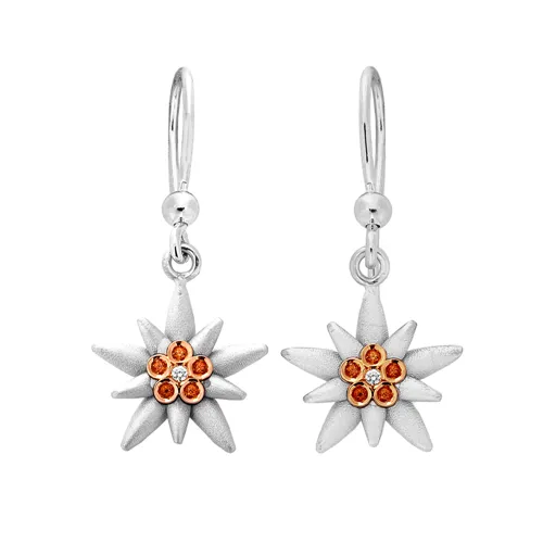 Boucles d'Oreilles en Or Jaune et Agent serties de Citrines 0.14ct et Diamants 0.03ct