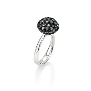 Bague Boule de Neigeen Or blanc 750 mill. sertie de Diamants Noirs 1.22ct.