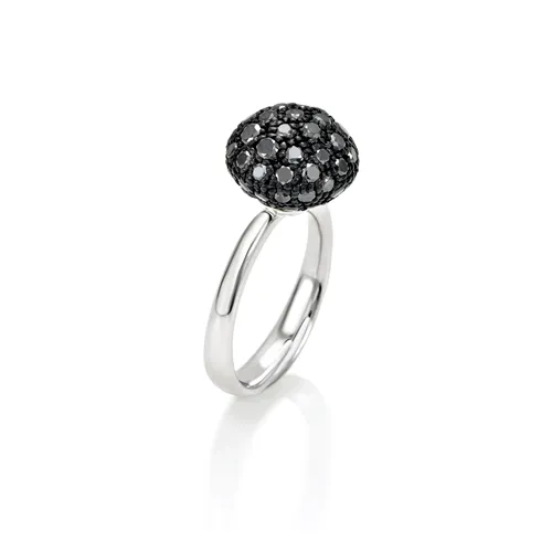 Bague Boule de Neigeen Or blanc 750 mill. sertie de Diamants Noirs 1.22ct.