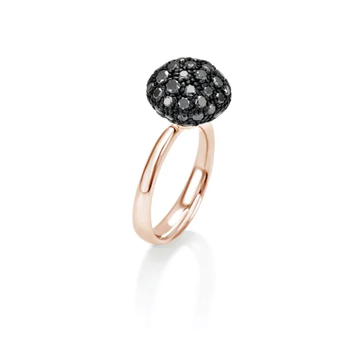 Bague Boule de Neigeen Or blanc 750 mill. sertie de Diamants Noirs 1.22ct.