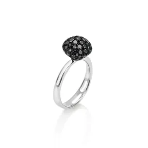 Bague Boule de Neige en Or blanc 750 mill. sertie de Diamants Noirs 2.15ct.