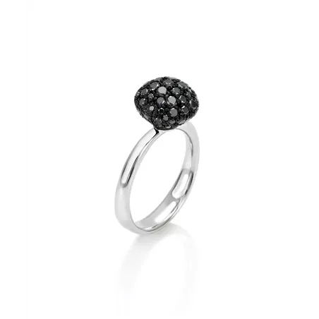 Bague Boule de Neige en Or blanc 750 mill. sertie de Diamants Noirs 2.15ct.