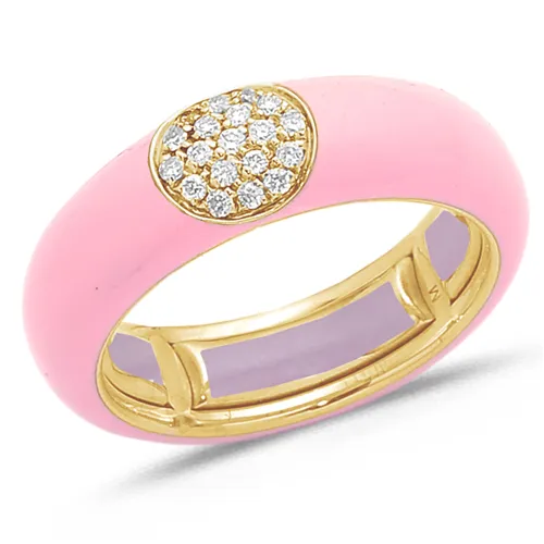 Bague Émail rose en Or Jaune 750 mill. sertie de Diamants 0.14ct. 