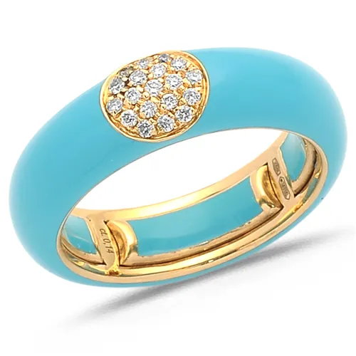 Bague Émail turquoise en Or Jaune 750 mill. sertie de Diamants 0.14ct. 