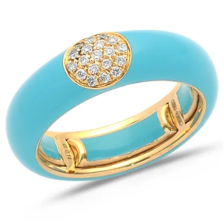 Bague Émail turquoise en Or Jaune 750 mill. sertie de Diamants 0.14ct. 