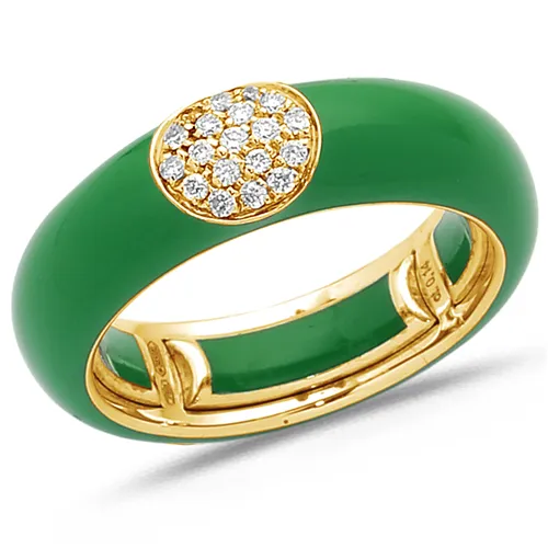 Bague Émail vert en Or Jaune 750 mill. sertie de Diamants 0.14ct. 