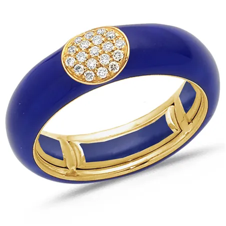 Bague Émail bleu en Or Jaune 750 mill. sertie de Diamants 0.14ct. 