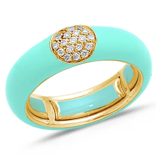 Bague Émail bleu clair en Or Jaune 750 mill. sertie de Diamants 0.14ct. 