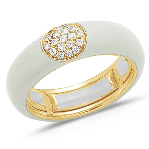 Bague Émail ivoire en Or Jaune 750 mill. sertie de Diamants 0.14ct. 